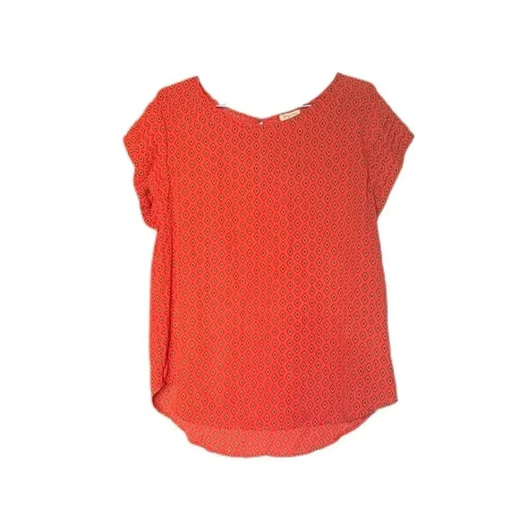 Lily White Orange Patterned Short Sleeve Polyester Blouse Women’s XL - Picture 1 of 8